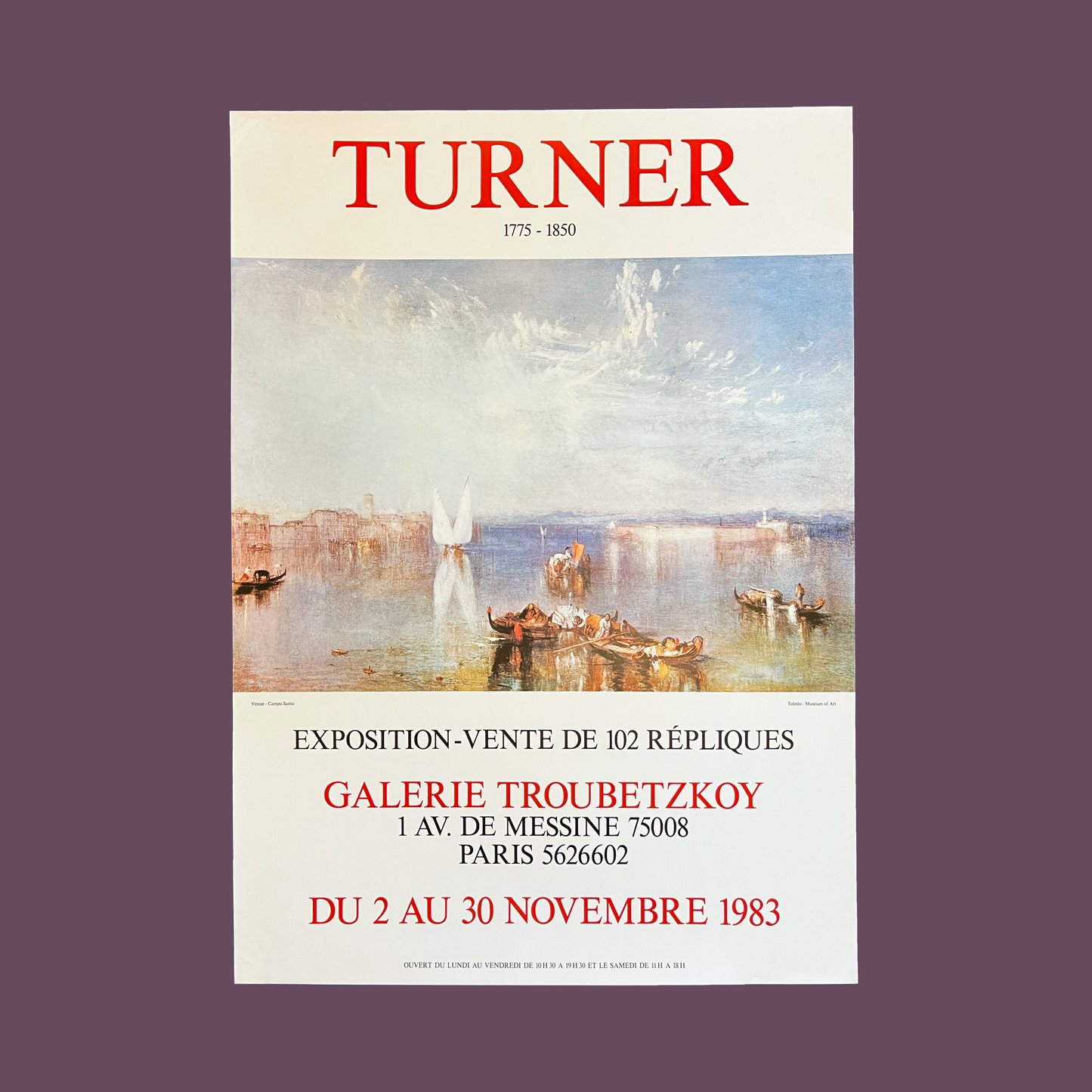 J.MW. Turner 1983 Galerie Troubetzkoy Exhibition Poster