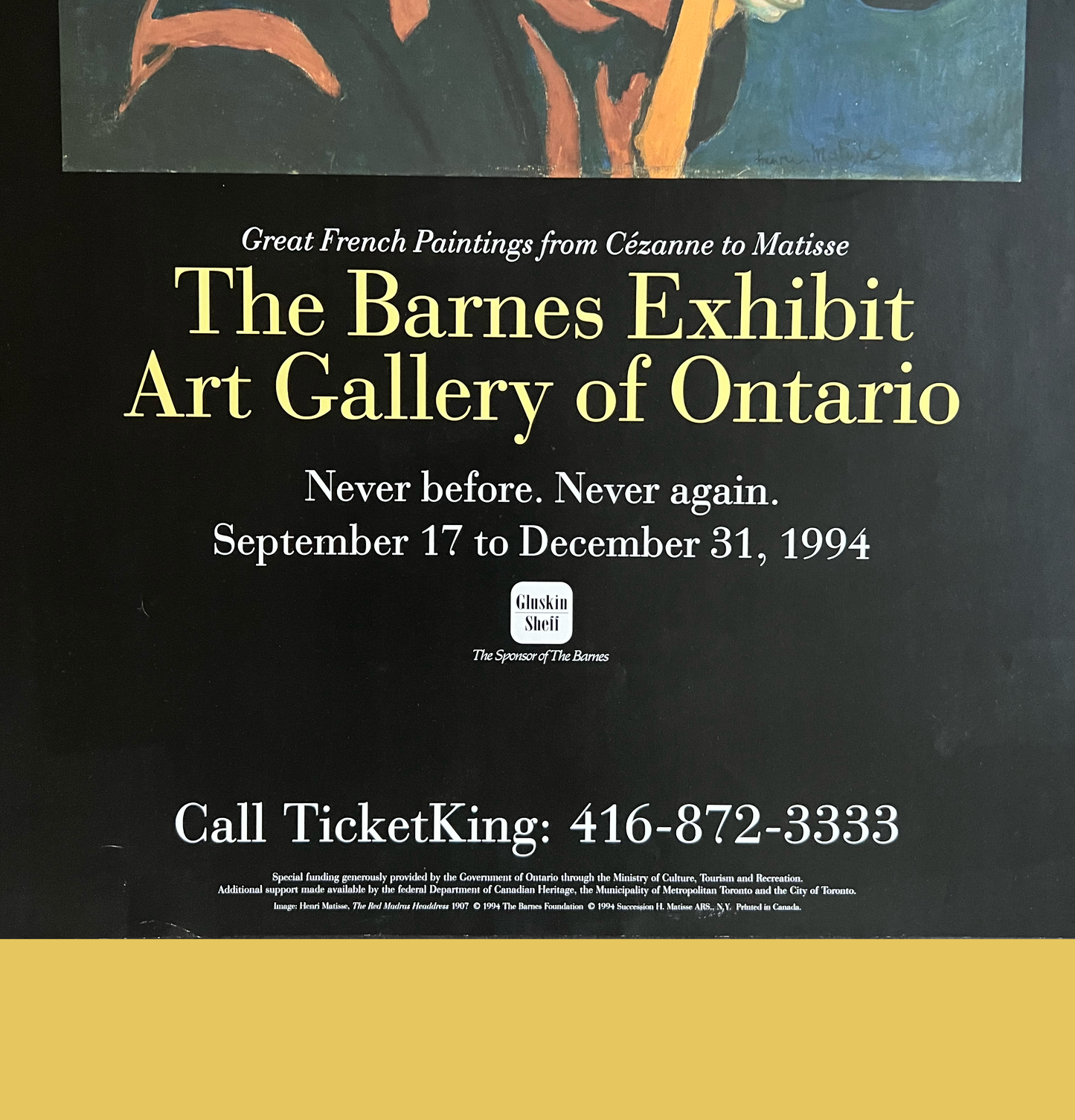 Matisse 1994 Barnes Exhibit Art Gallery of Ontario Poster